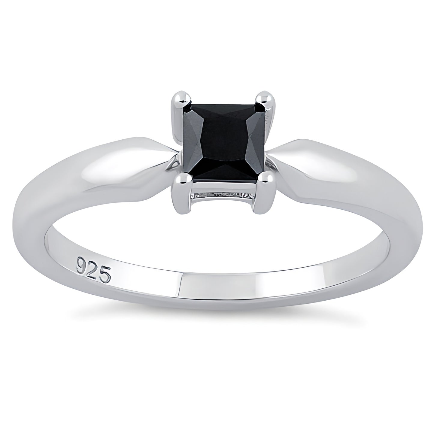 Sterling Silver Square Black CZ Ring for Women, Square Cubic Zirconia, Promise Ring Gift view 2