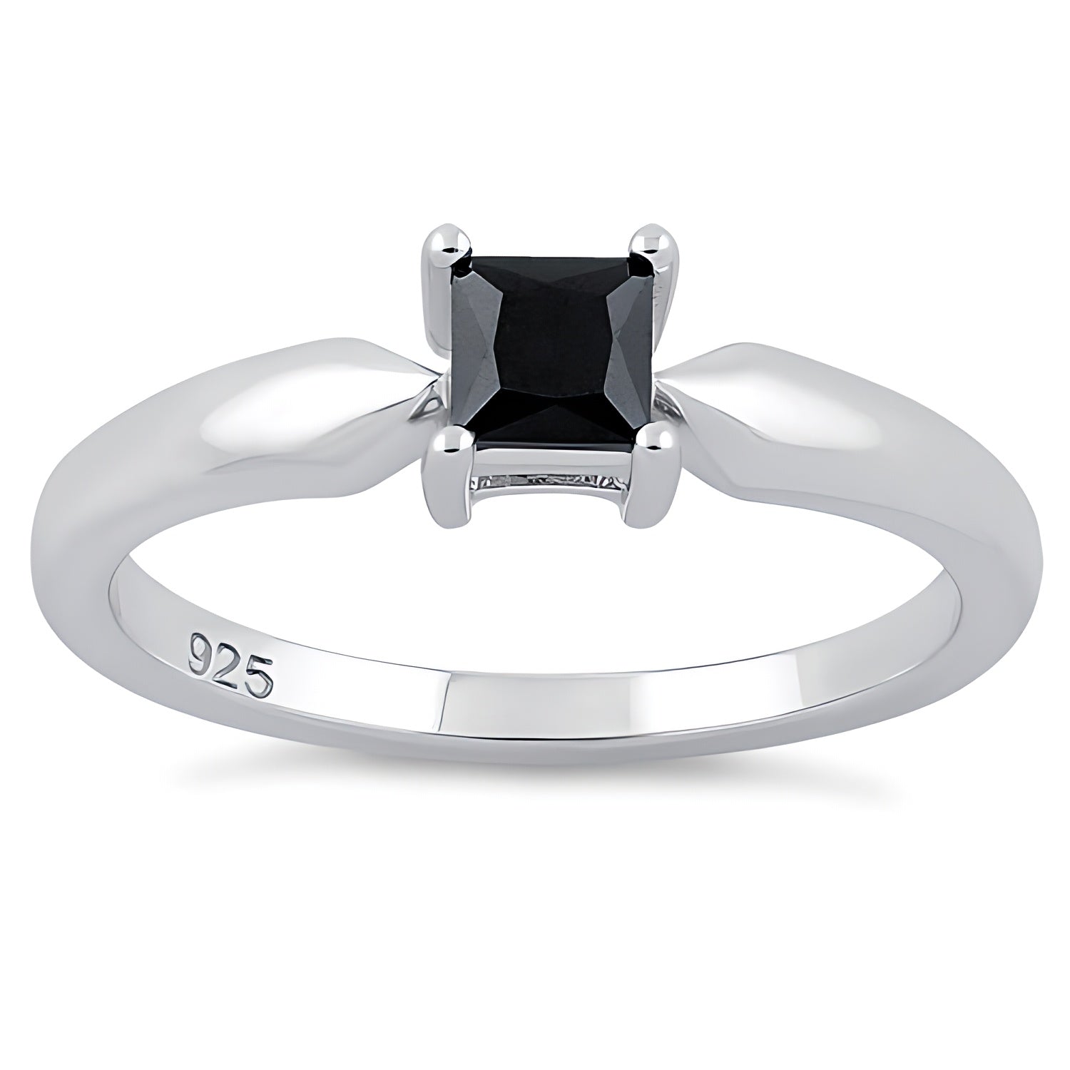 Sterling Silver Square Black CZ Ring for Women, Square Cubic Zirconia, Promise Ring Gift view 2