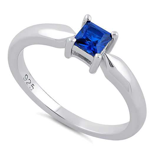 Sterling Silver Square Blue Spinel CZ Ring for Women, Square Cubic Zirconia, Promise Ring Gift