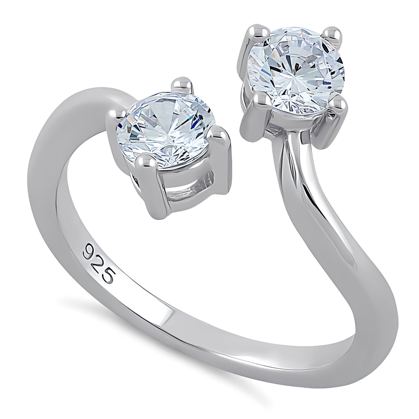 Sterling Silver Dual Round Cut Clear CZ Ring for Women, Round Cubic Zirconia, Promise Ring Gift
