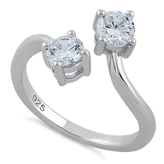 Sterling Silver Dual Round Cut Clear CZ Ring for Women, Round Cubic Zirconia, Promise Ring Gift