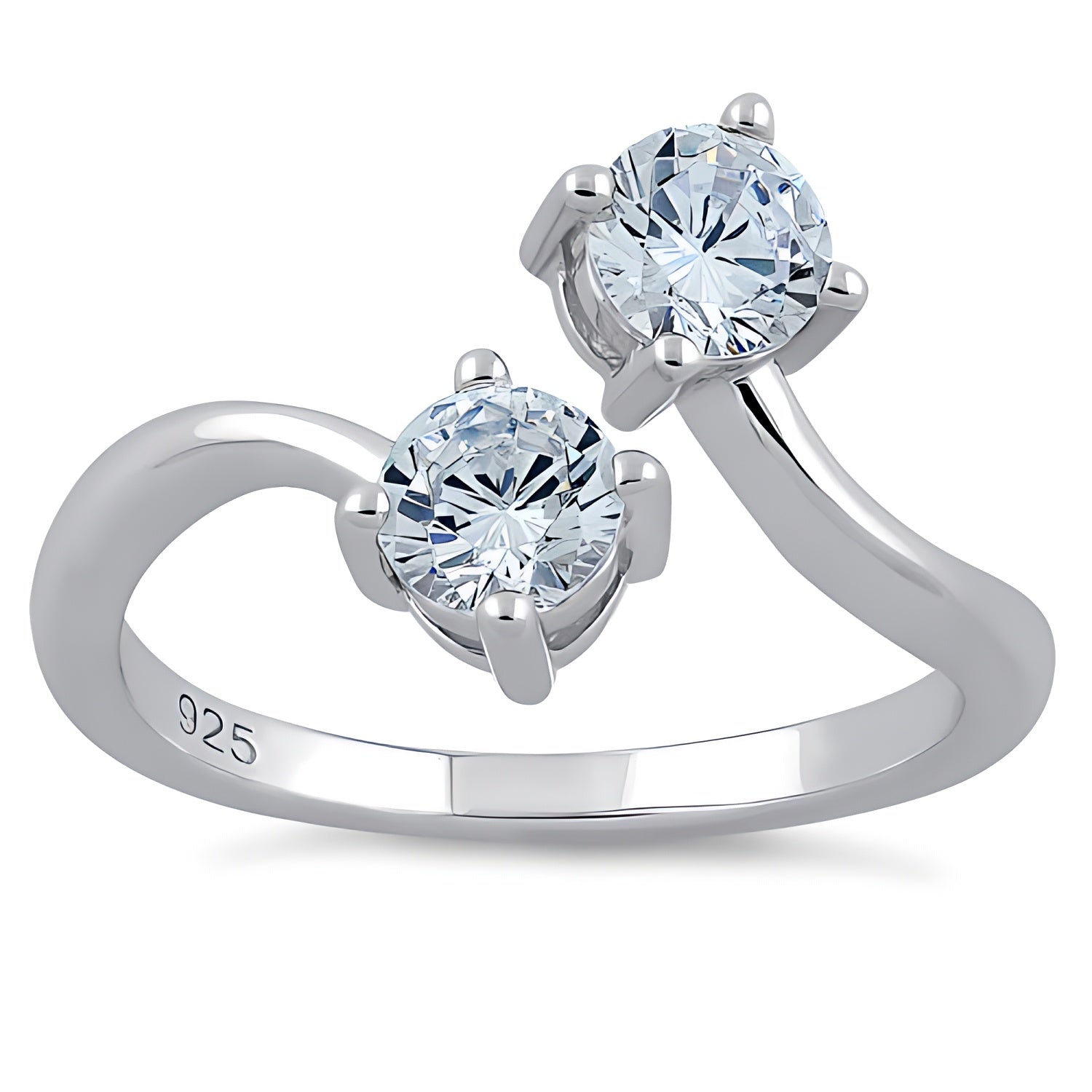 Sterling Silver Dual Round Cut Clear CZ Ring for Women, Round Cubic Zirconia, Promise Ring Gift view 2