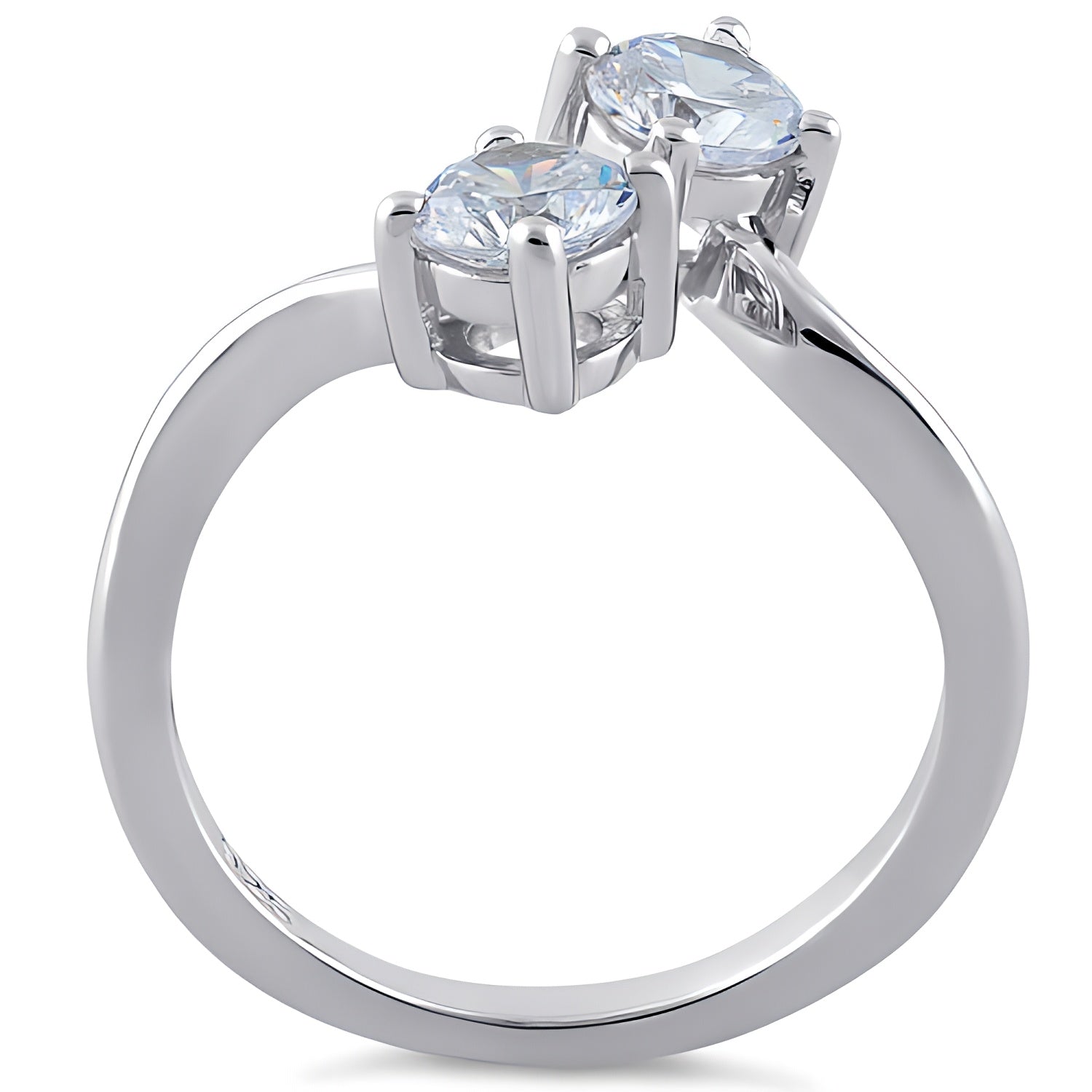 Sterling Silver Dual Round Cut Clear CZ Ring for Women, Round Cubic Zirconia, Promise Ring Gift view 3