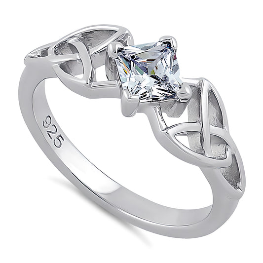 Sterling Silver Celtic Princess Cut Clear CZ Ring for Women, Princess Cubic Zirconia, Promise Ring Gift