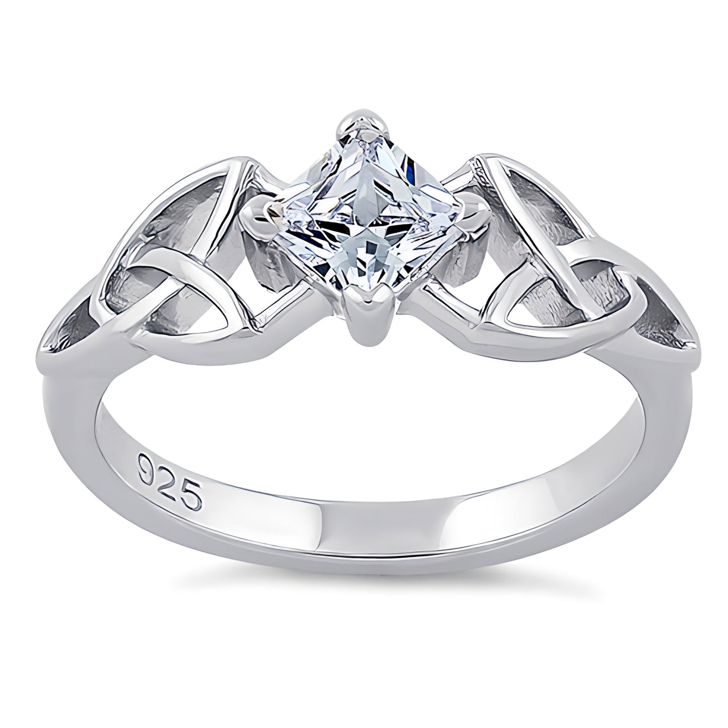 Sterling Silver Celtic Princess Cut Clear CZ Ring for Women, Princess Cubic Zirconia, Promise Ring Gift view 2