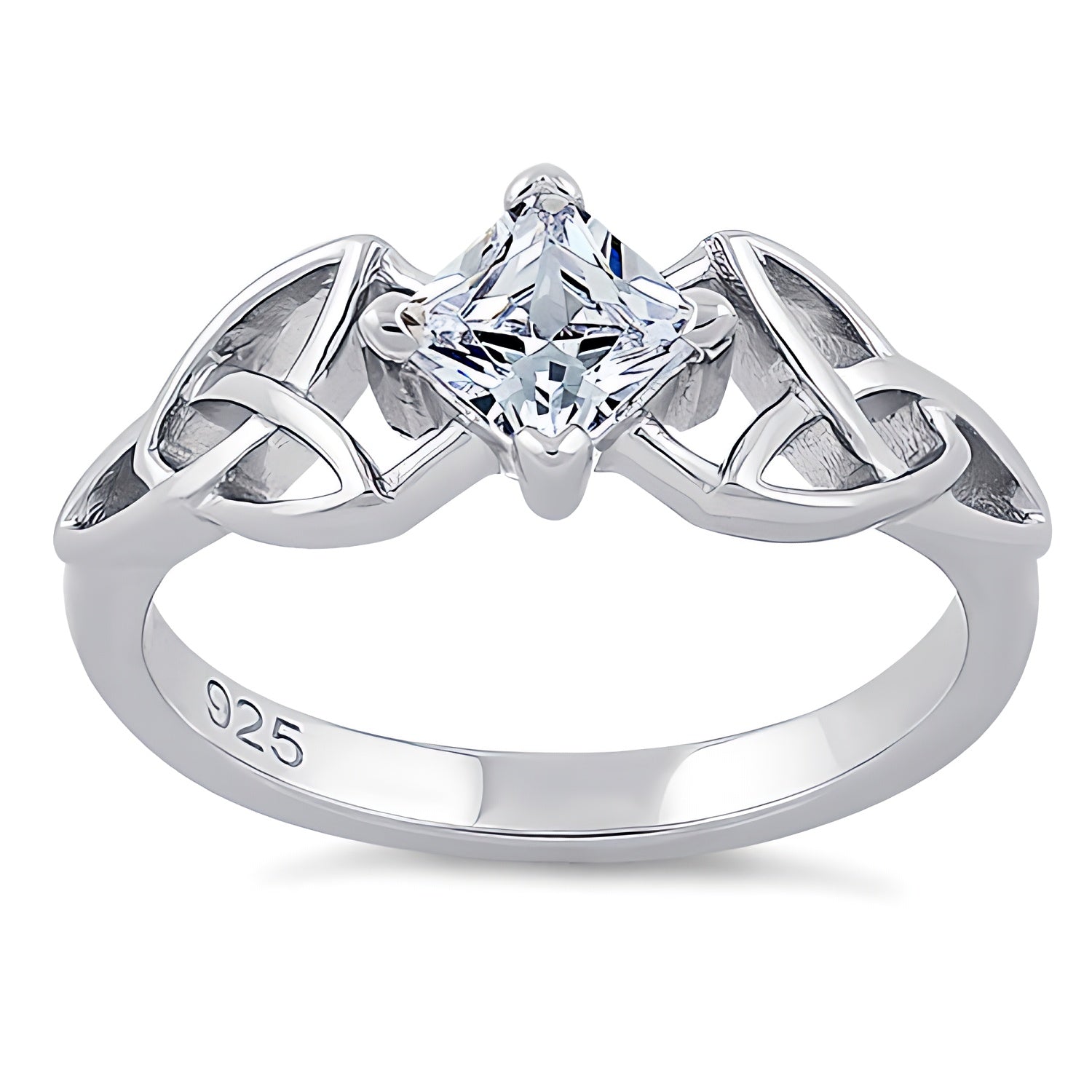 Sterling Silver Celtic Princess Cut Clear CZ Ring for Women, Princess Cubic Zirconia, Promise Ring Gift view 2