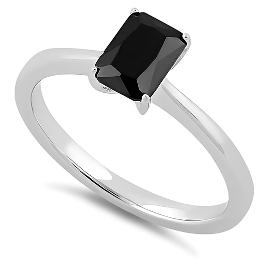 Sterling Silver Black Radiant Cut CZ Ring for Women, Cubic Zirconia, Promise Ring Gift