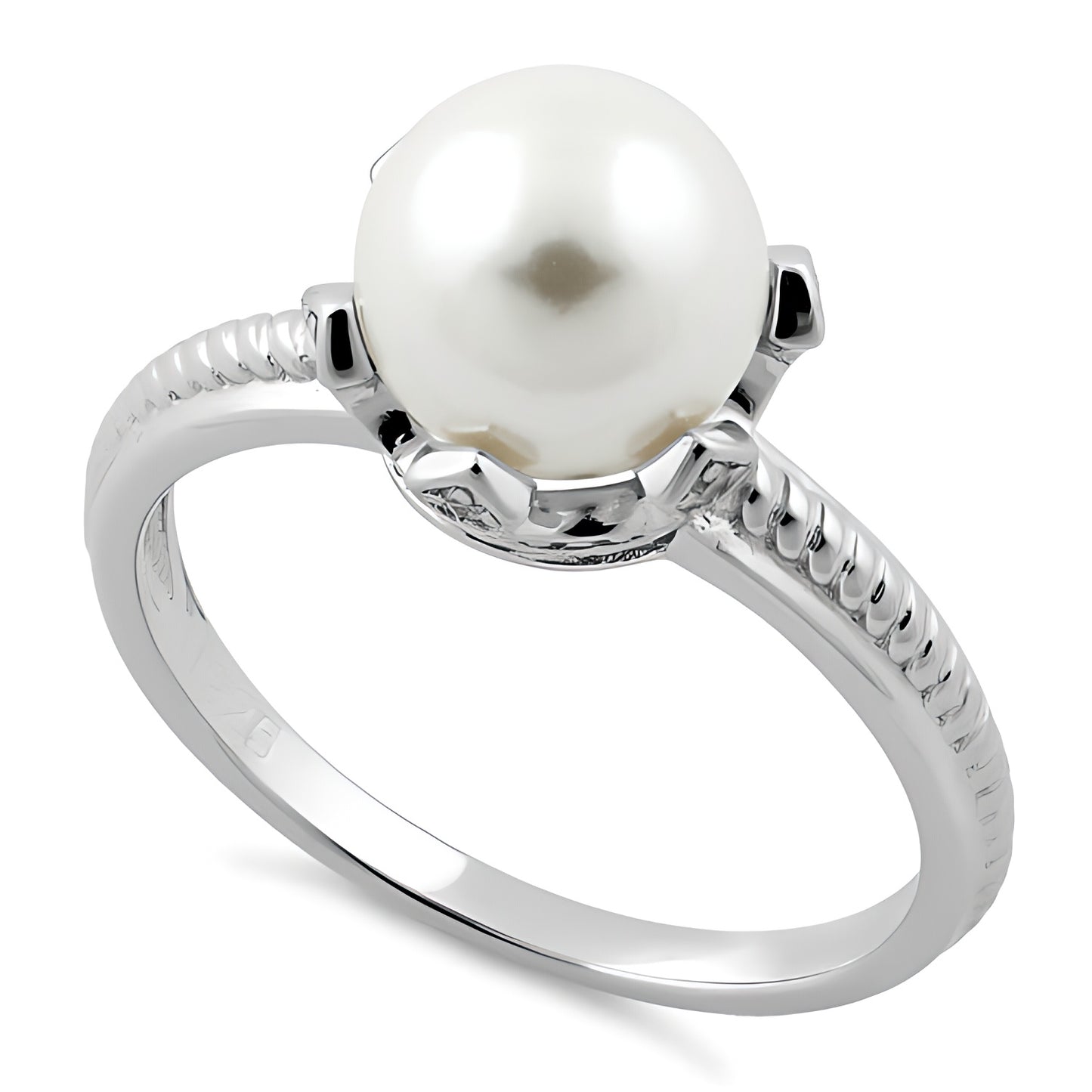 Sterling Silver King Crown Synthetic Pearl CZ Ring for Women, Cubic Zirconia, Promise Ring Gift