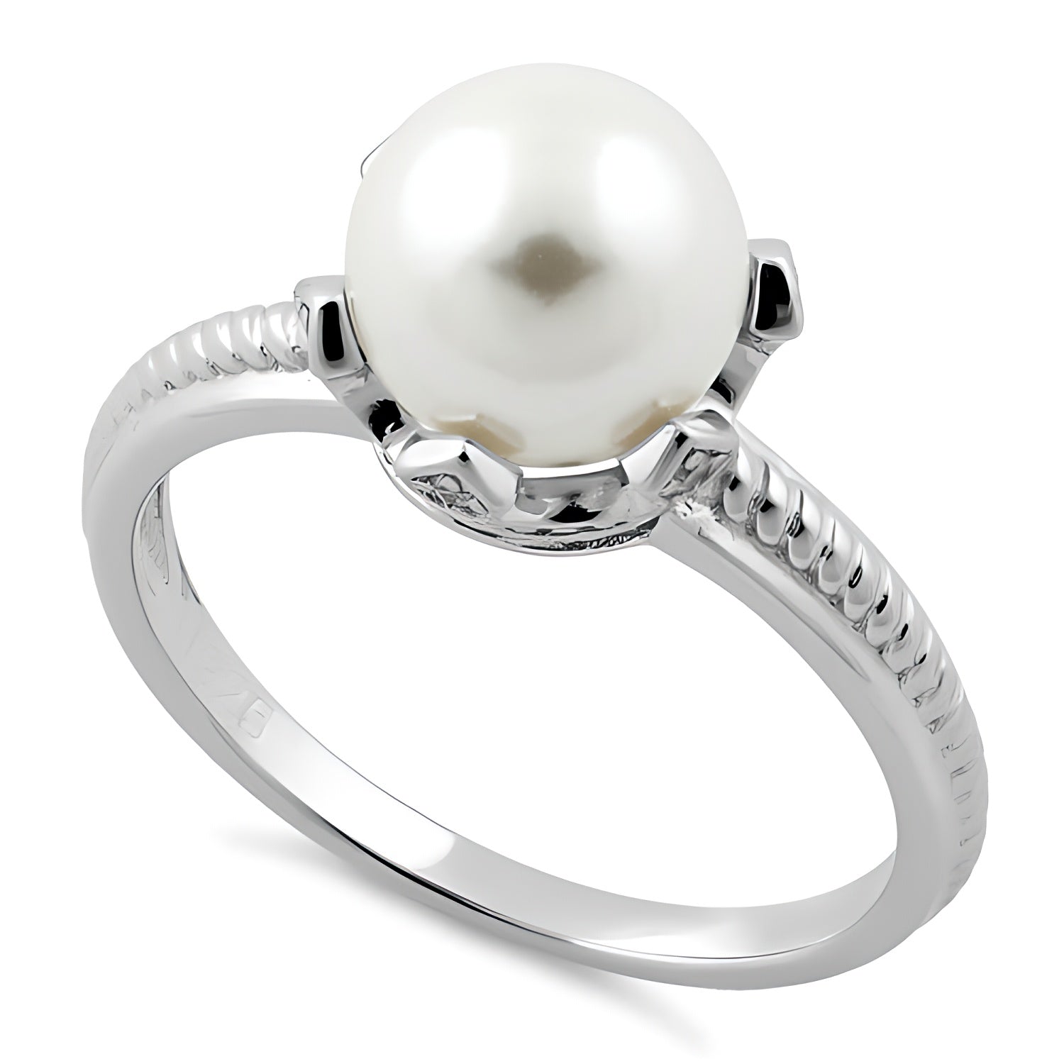 Sterling Silver King Crown Synthetic Pearl CZ Ring for Women, Cubic Zirconia, Promise Ring Gift