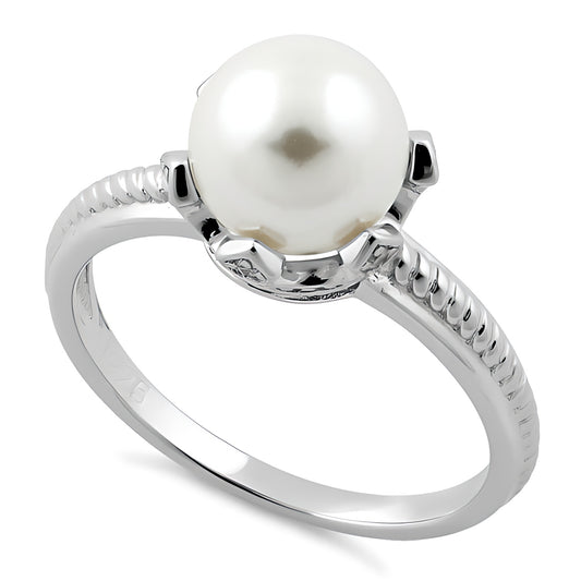Sterling Silver King Crown Synthetic Pearl CZ Ring for Women, Cubic Zirconia, Promise Ring Gift