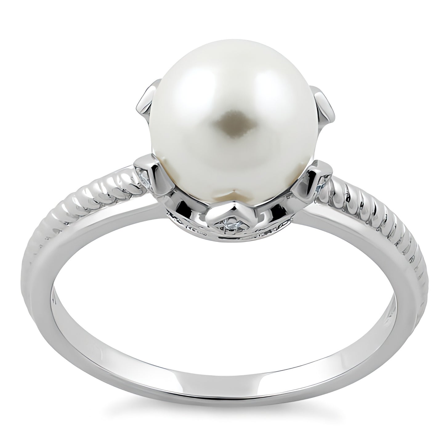Sterling Silver King Crown Synthetic Pearl CZ Ring for Women, Cubic Zirconia, Promise Ring Gift view 2