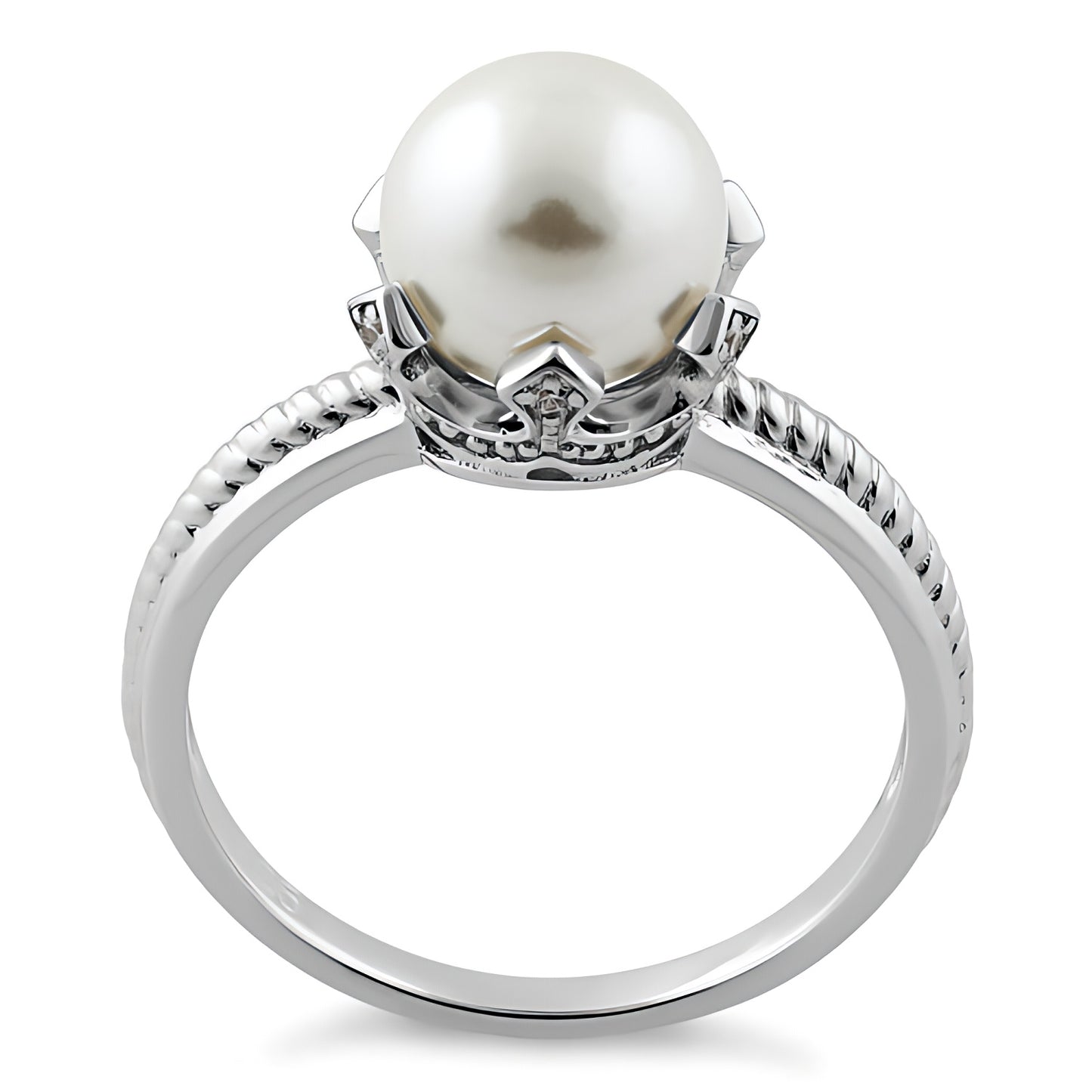Sterling Silver King Crown Synthetic Pearl CZ Ring for Women, Cubic Zirconia, Promise Ring Gift view 3
