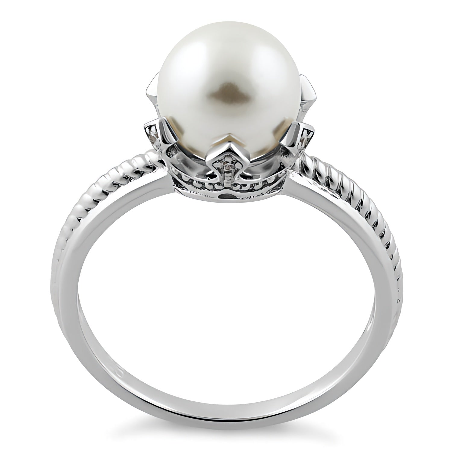 Sterling Silver King Crown Synthetic Pearl CZ Ring for Women, Cubic Zirconia, Promise Ring Gift view 3