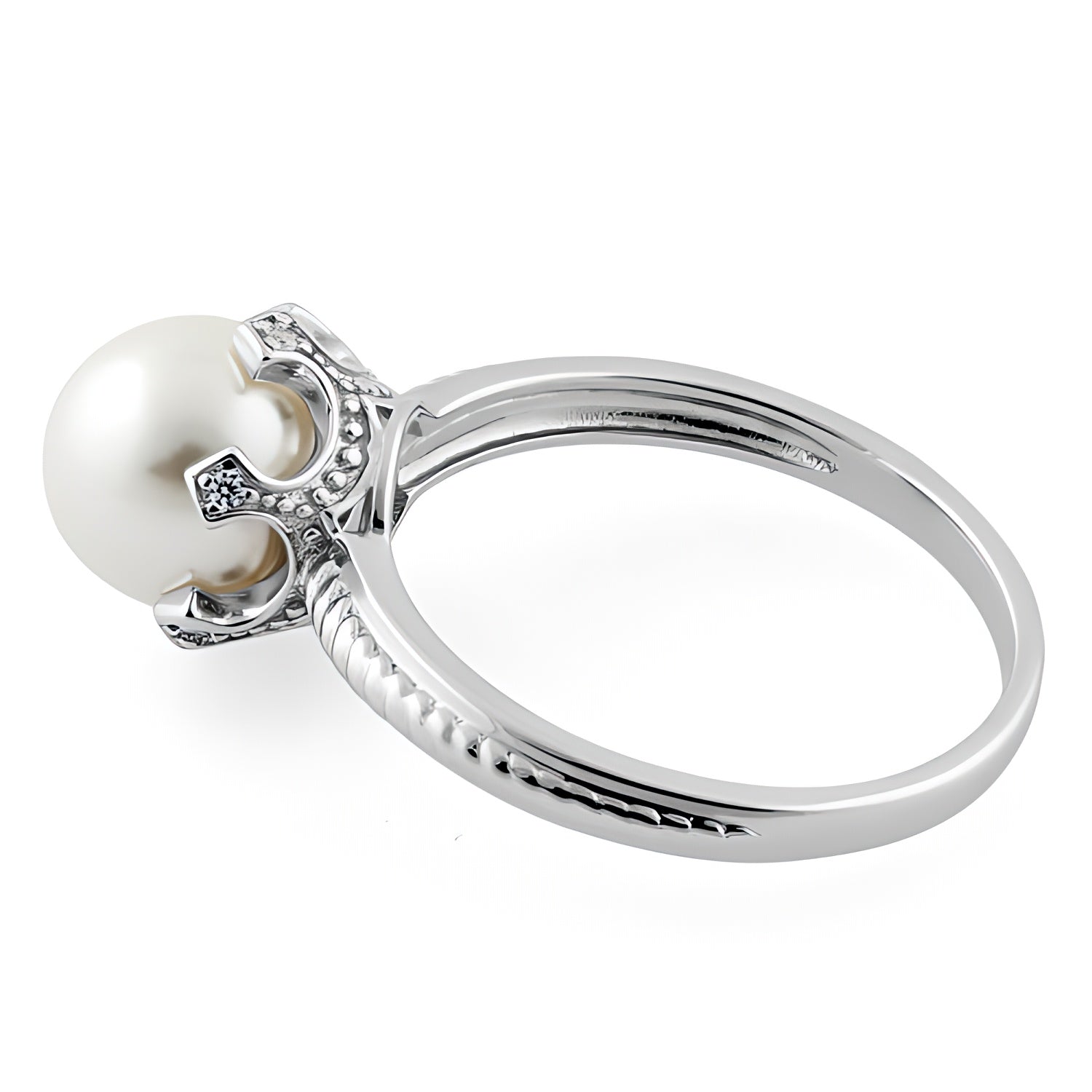 Sterling Silver King Crown Synthetic Pearl CZ Ring for Women, Cubic Zirconia, Promise Ring Gift view 4
