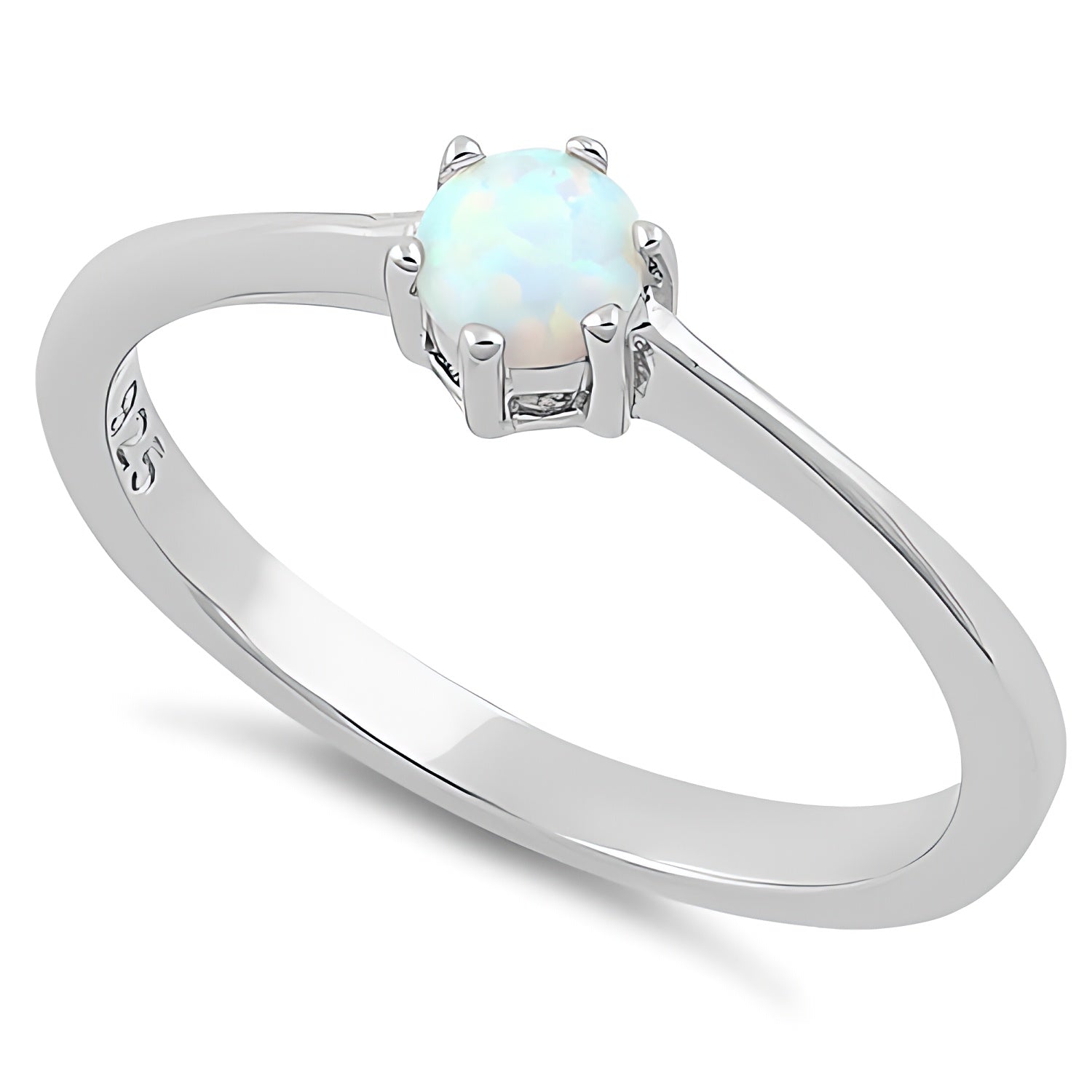 Sterling Silver Round White Lab Opal Ring for Women, Round CZ & Lab Opal, Promise Ring Gift
