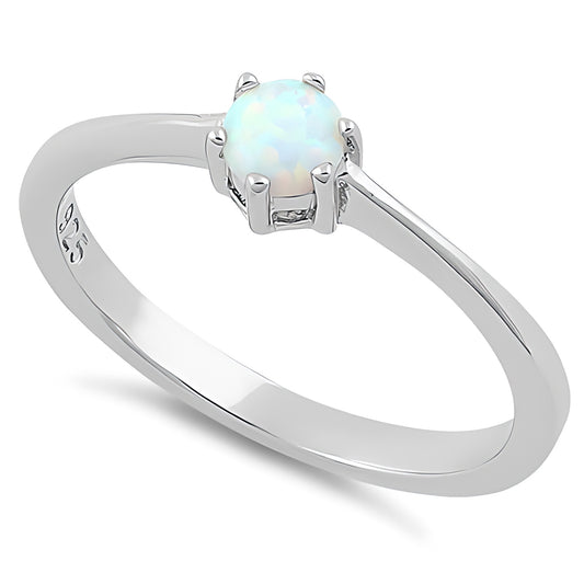 Sterling Silver Round White Lab Opal Ring for Women, Round CZ & Lab Opal, Promise Ring Gift