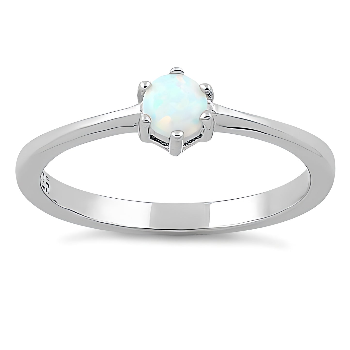Sterling Silver Round White Lab Opal Ring for Women, Round CZ & Lab Opal, Promise Ring Gift view 2