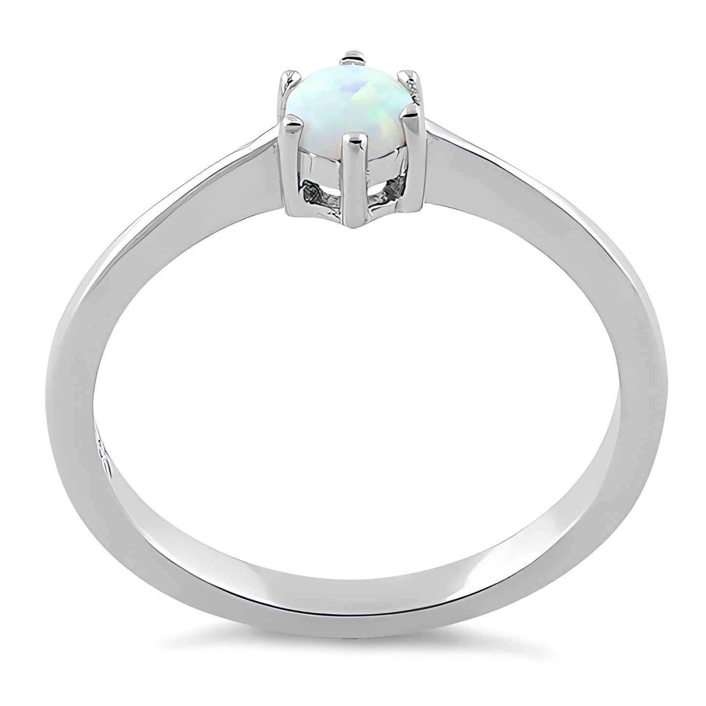 Sterling Silver Round White Lab Opal Ring for Women, Round CZ & Lab Opal, Promise Ring Gift view 3