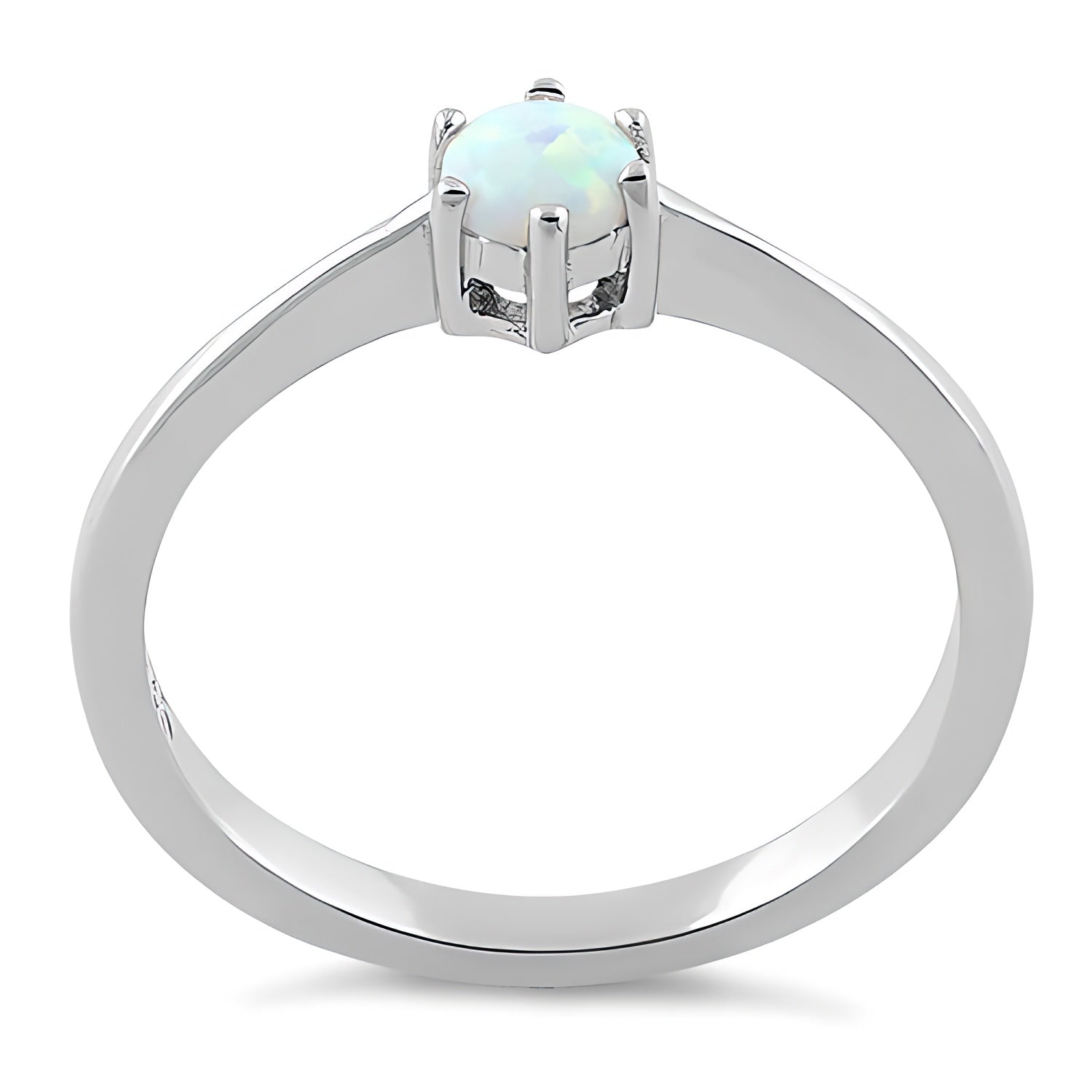 Sterling Silver Round White Lab Opal Ring for Women, Round CZ & Lab Opal, Promise Ring Gift view 3