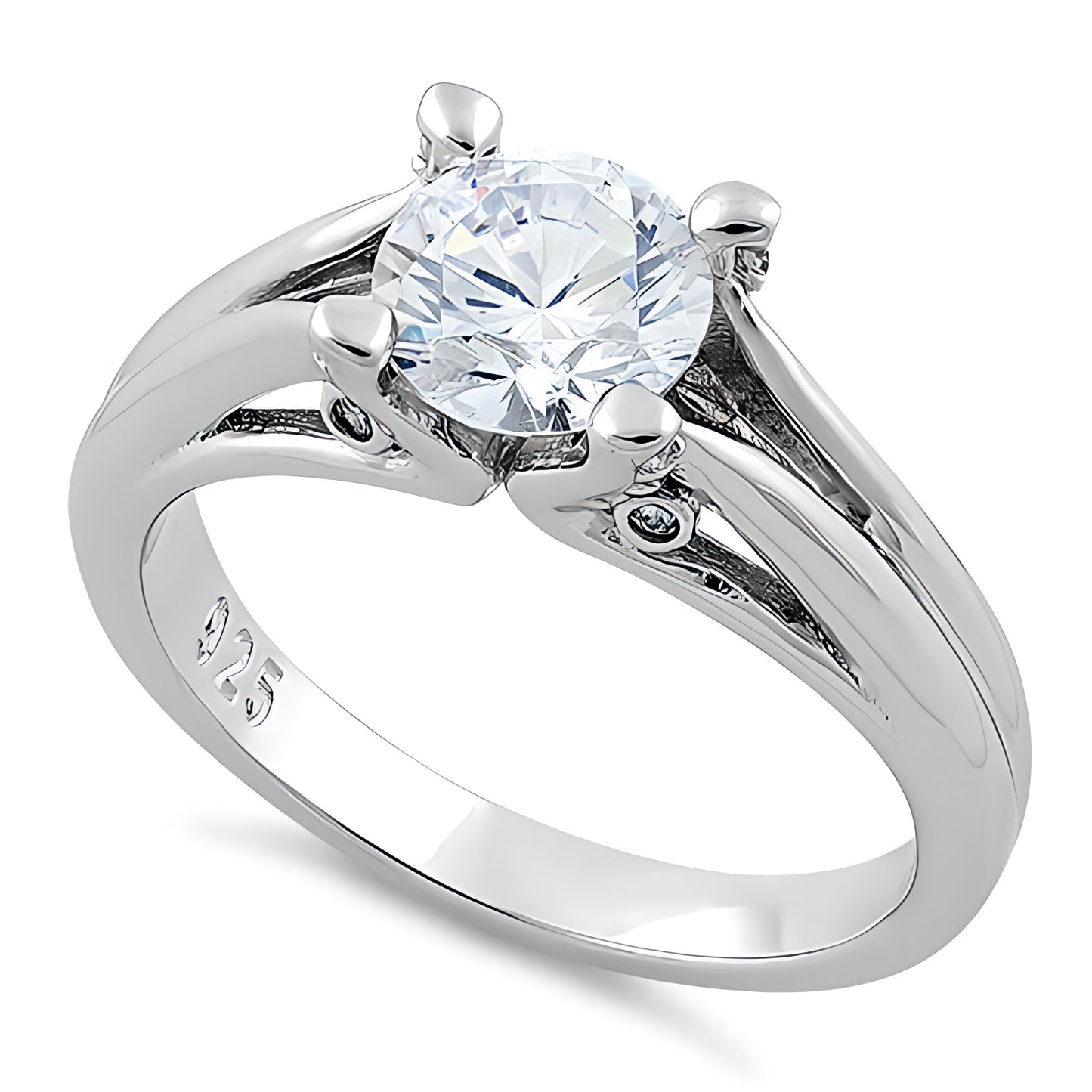 Sterling Silver Round Clear CZ Ring for Women, Round Cubic Zirconia, Promise Ring Gift