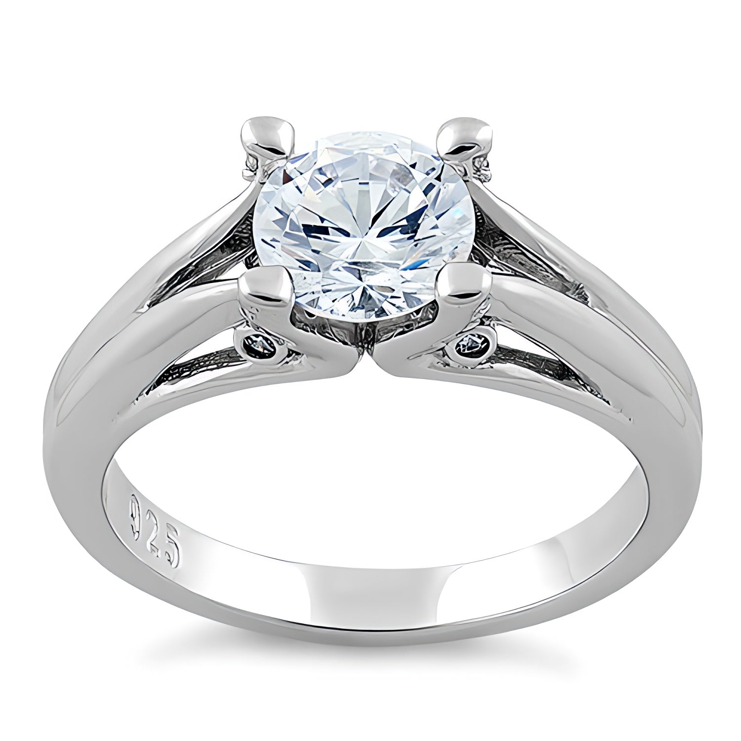 Sterling Silver Round Clear CZ Ring for Women, Round Cubic Zirconia, Promise Ring Gift view 2