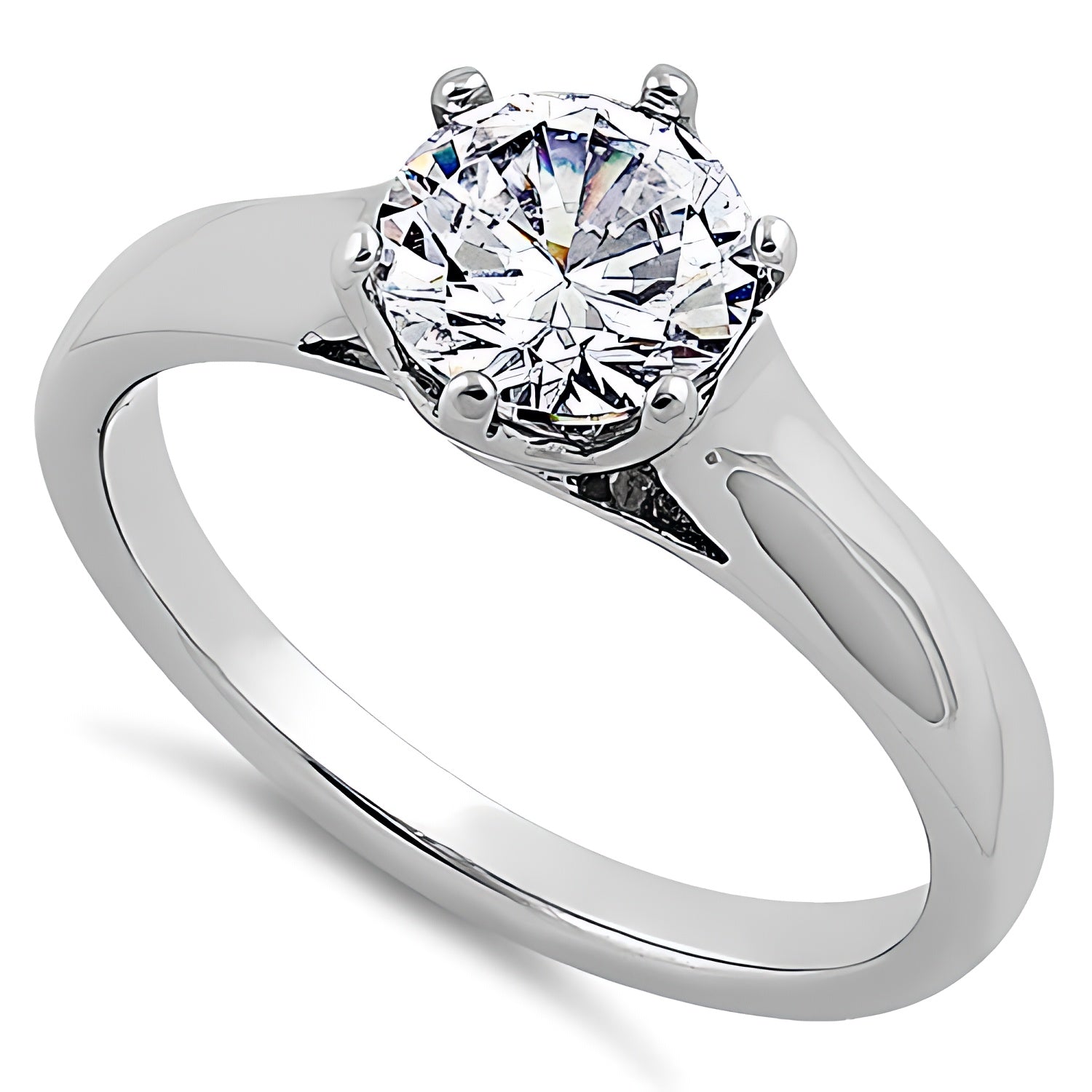 Sterling Silver Solitaire Round Clear CZ Engagement Ring for Women, Round Cubic Zirconia, Promise Ring Gift