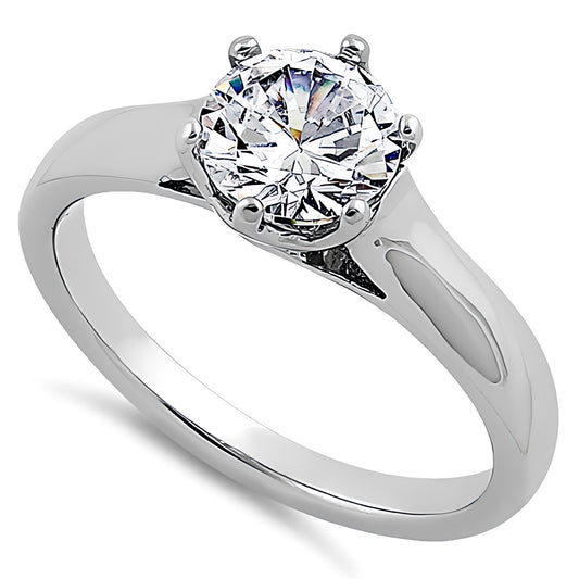 Sterling Silver Solitaire Round Clear CZ Engagement Ring for Women, Round Cubic Zirconia, Promise Ring Gift