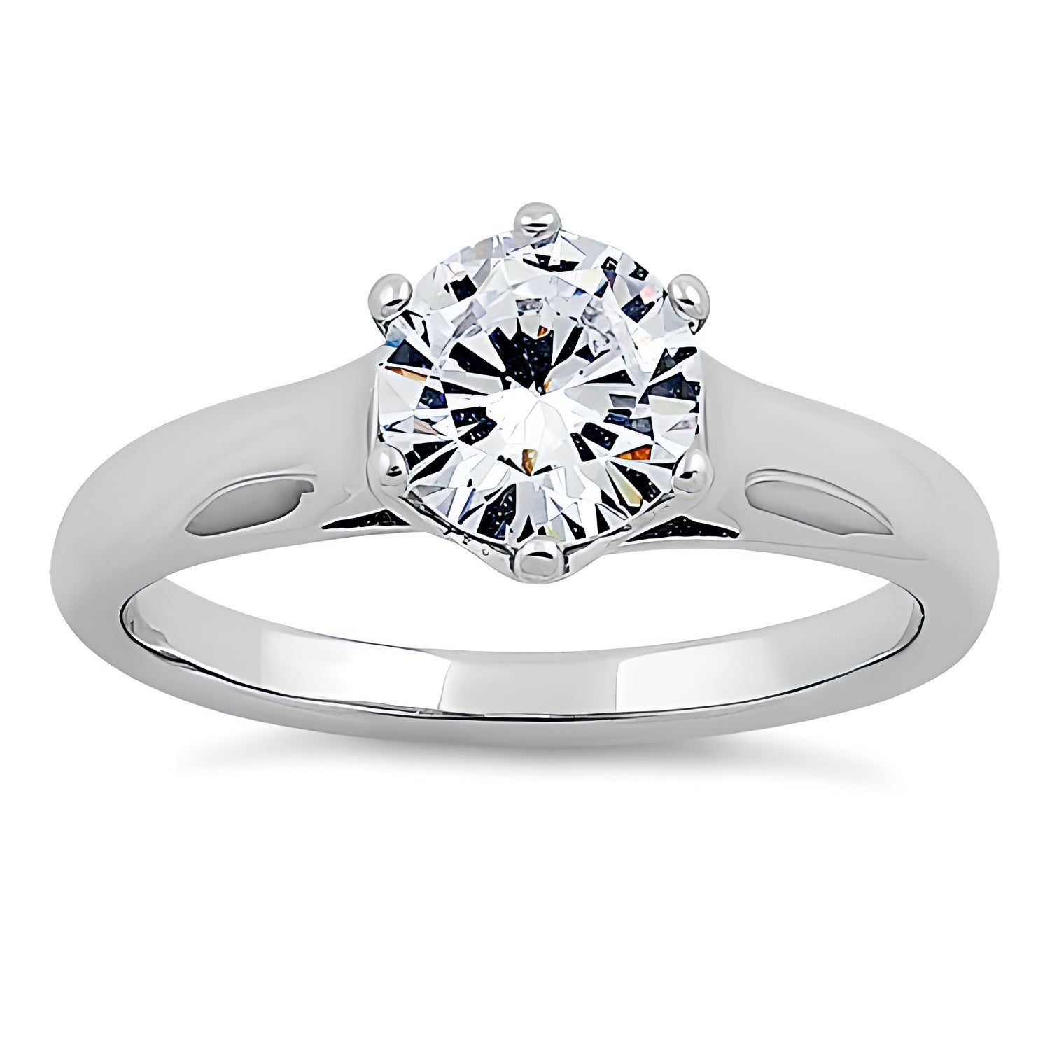 Sterling Silver Solitaire Round Clear CZ Engagement Ring for Women, Round Cubic Zirconia, Promise Ring Gift view 2