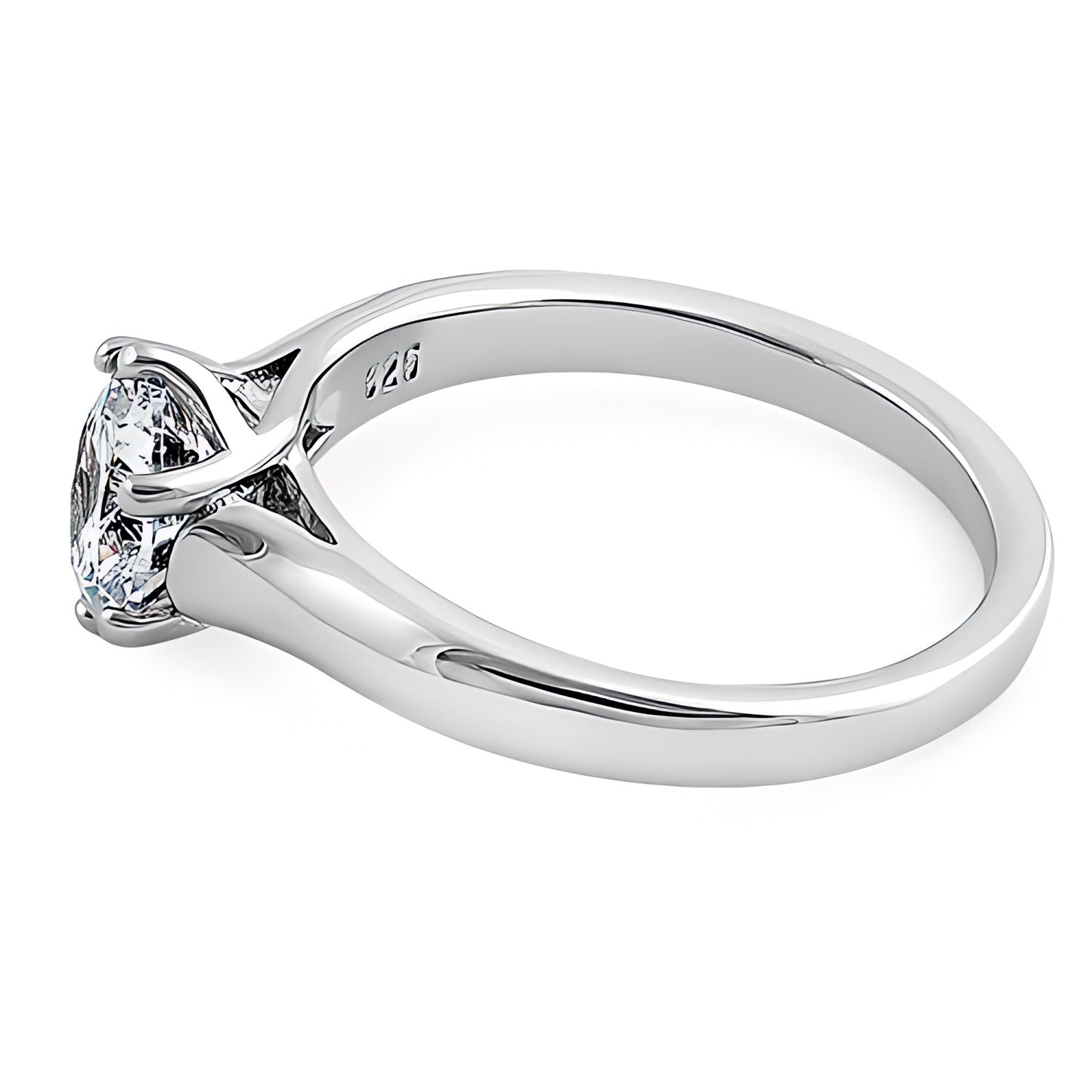Sterling Silver Solitaire Round Clear CZ Engagement Ring for Women, Round Cubic Zirconia, Promise Ring Gift view 4