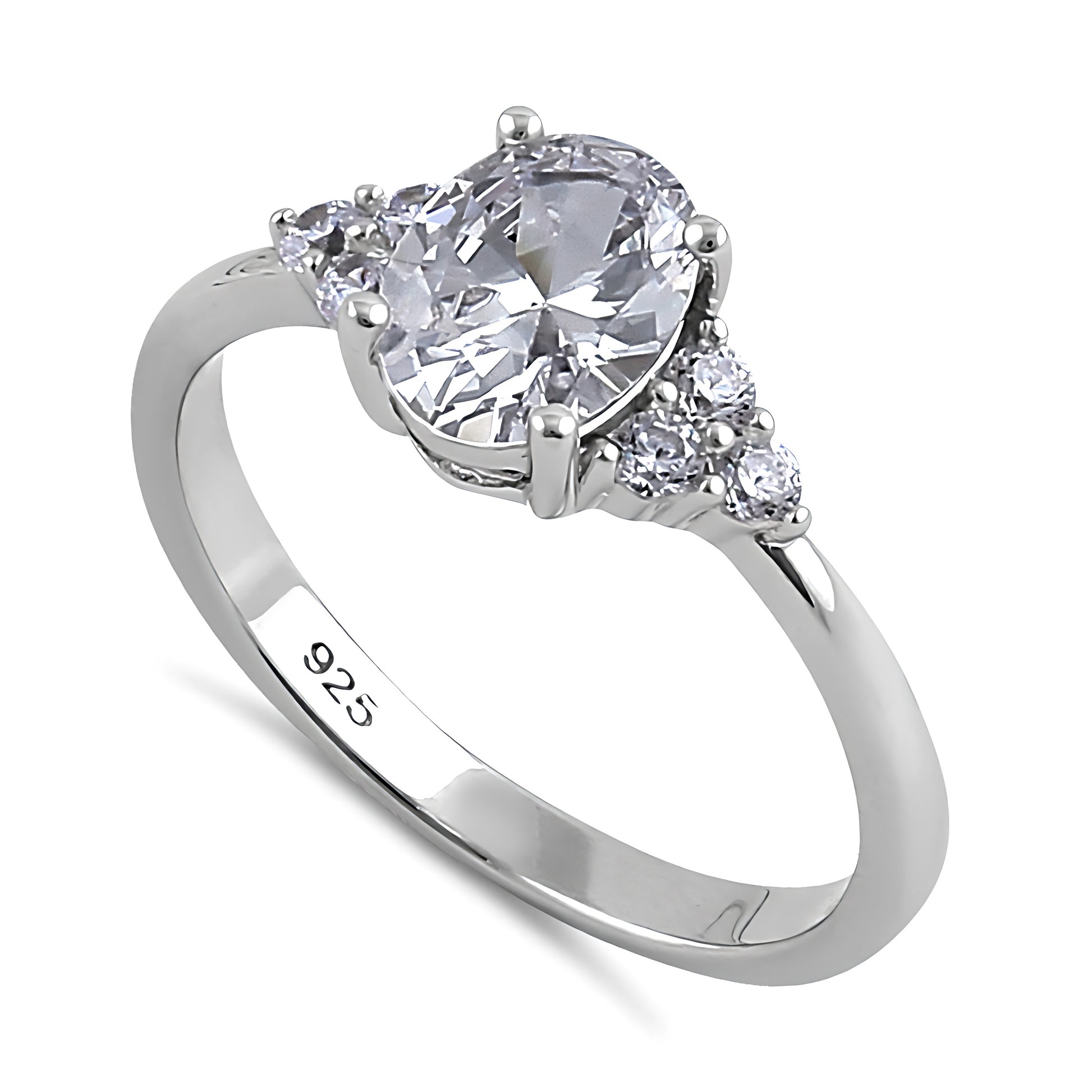 Sterling Silver Clear Oval CZ Engagement Ring for Women, Oval Cubic Zirconia, Promise Ring Gift