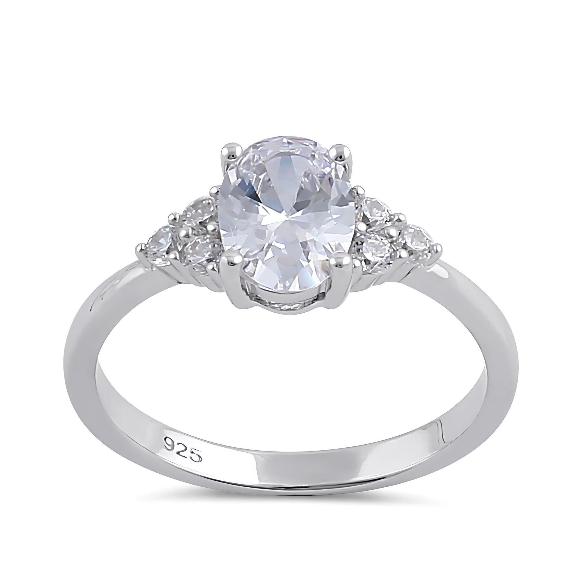 Sterling Silver Clear Oval CZ Engagement Ring for Women, Oval Cubic Zirconia, Promise Ring Gift view 2