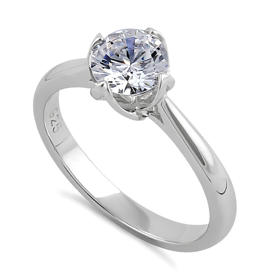 Sterling Silver 6.5mm Clear CZ Four Crossed Prong Setting Ring for Women, Cubic Zirconia, Promise Ring Gift