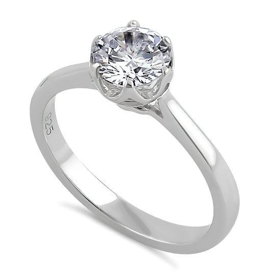 Sterling Silver 6.5mm Clear CZ Six Prong Crown Setting Ring for Women, Cubic Zirconia, Promise Ring Gift