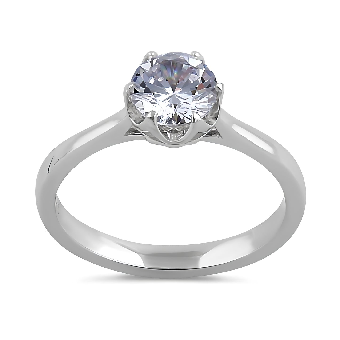 Sterling Silver 6.5mm Clear CZ Six Prong Crown Setting Ring for Women, Cubic Zirconia, Promise Ring Gift view 2