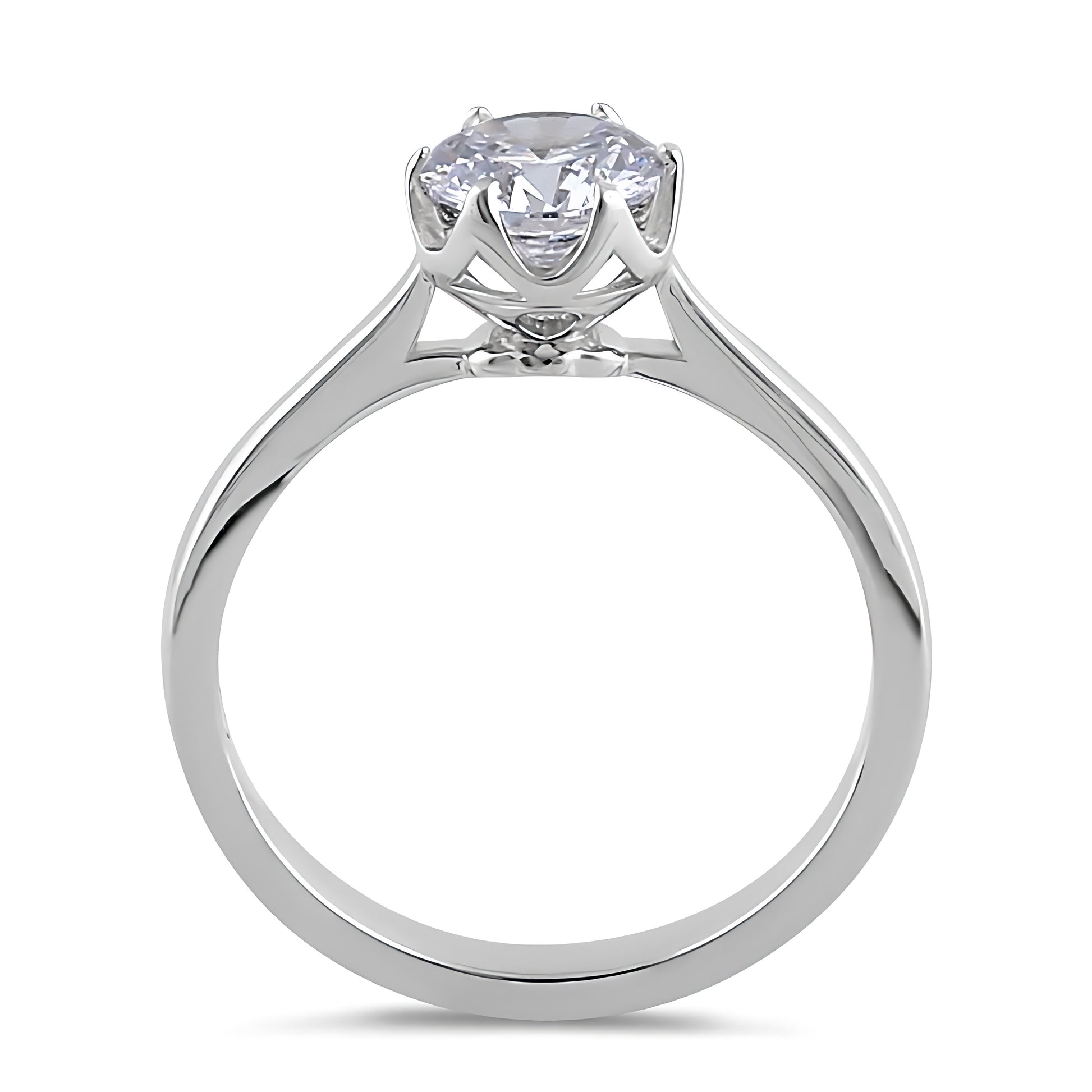 Sterling Silver 6.5mm Clear CZ Six Prong Crown Setting Ring for Women, Cubic Zirconia, Promise Ring Gift view 3