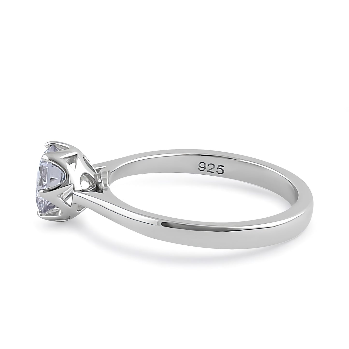 Sterling Silver 6.5mm Clear CZ Six Prong Crown Setting Ring for Women, Cubic Zirconia, Promise Ring Gift view 4