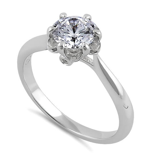 Sterling Silver 6.5mm Clear CZ Small Flower Setting Ring for Women, Cubic Zirconia, Promise Ring Gift