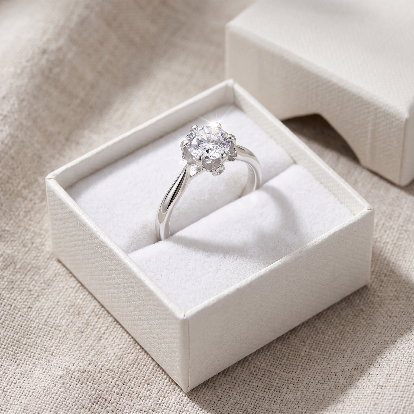 Sterling Silver 6.5mm Clear CZ Small Flower Setting Ring in a white gift box, 6.5mm clear cz small flower setting gift for her