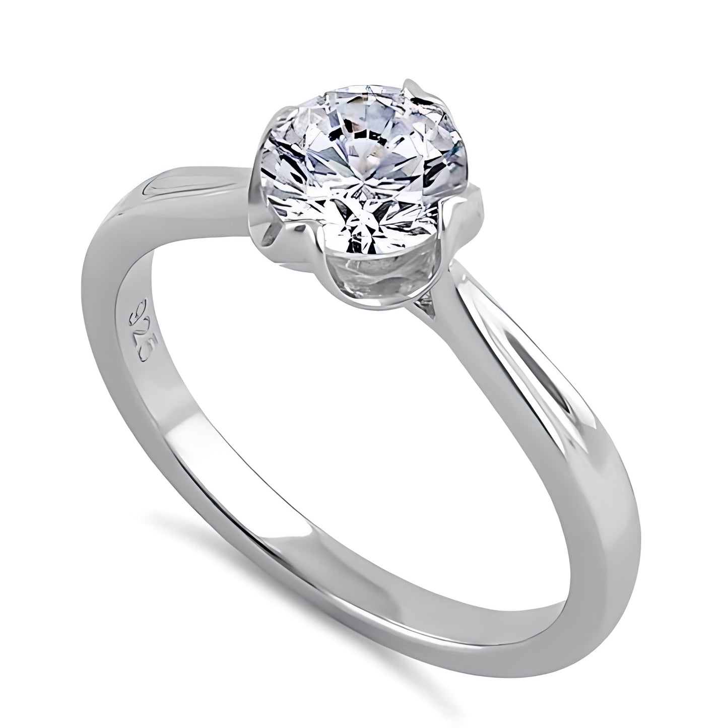 Sterling Silver 6.5mm Clear CZ Six Crossed Prong Setting Ring for Women, Cubic Zirconia, Promise Ring Gift