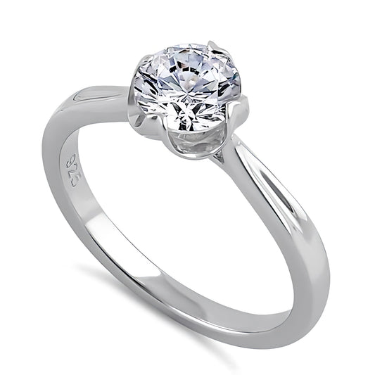Sterling Silver 6.5mm Clear CZ Six Crossed Prong Setting Ring for Women, Cubic Zirconia, Promise Ring Gift