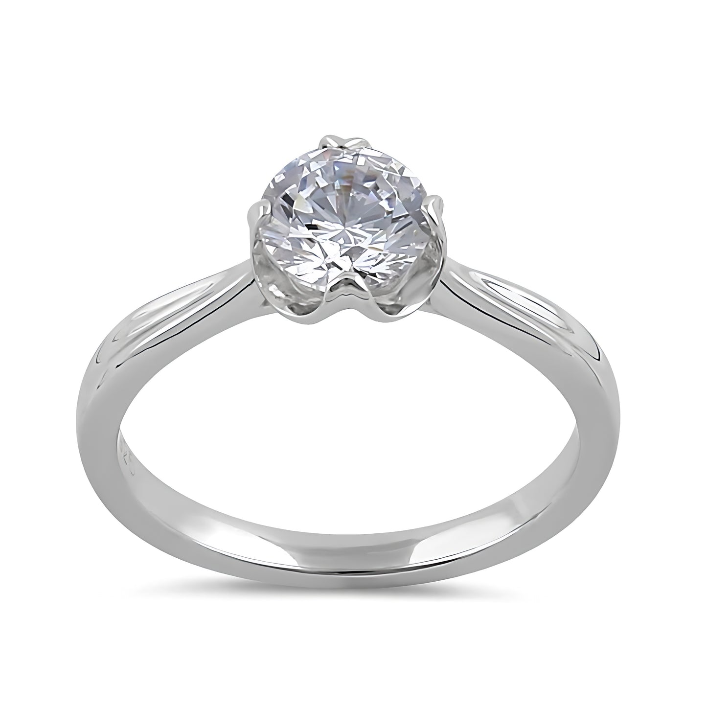 Sterling Silver 6.5mm Clear CZ Six Crossed Prong Setting Ring for Women, Cubic Zirconia, Promise Ring Gift view 2