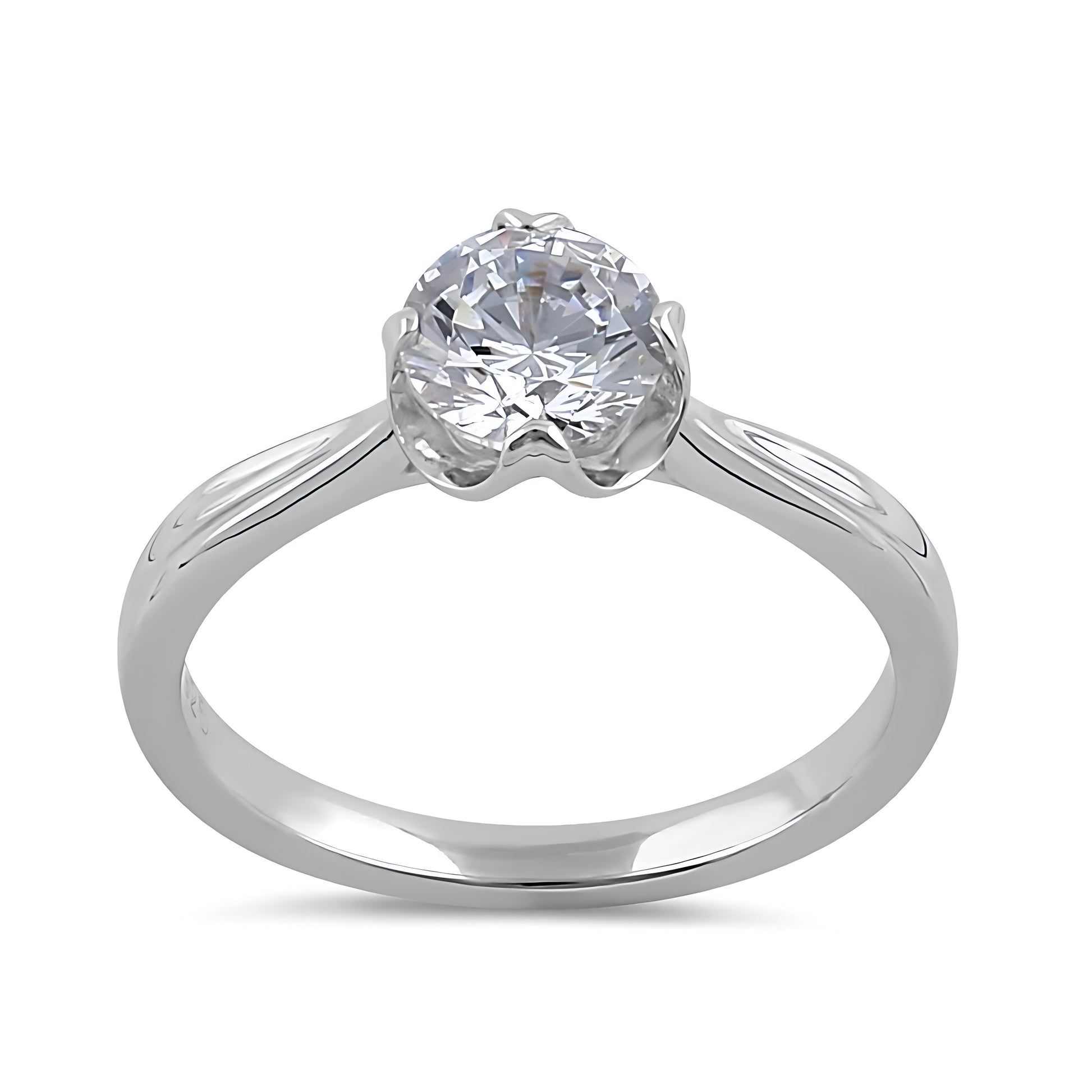 Sterling Silver 6.5mm Clear CZ Six Crossed Prong Setting Ring for Women, Cubic Zirconia, Promise Ring Gift view 2