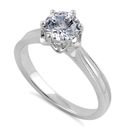 Sterling Silver 6.5mm Clear CZ Flower Setting Ring for Women, Cubic Zirconia, Promise Ring Gift