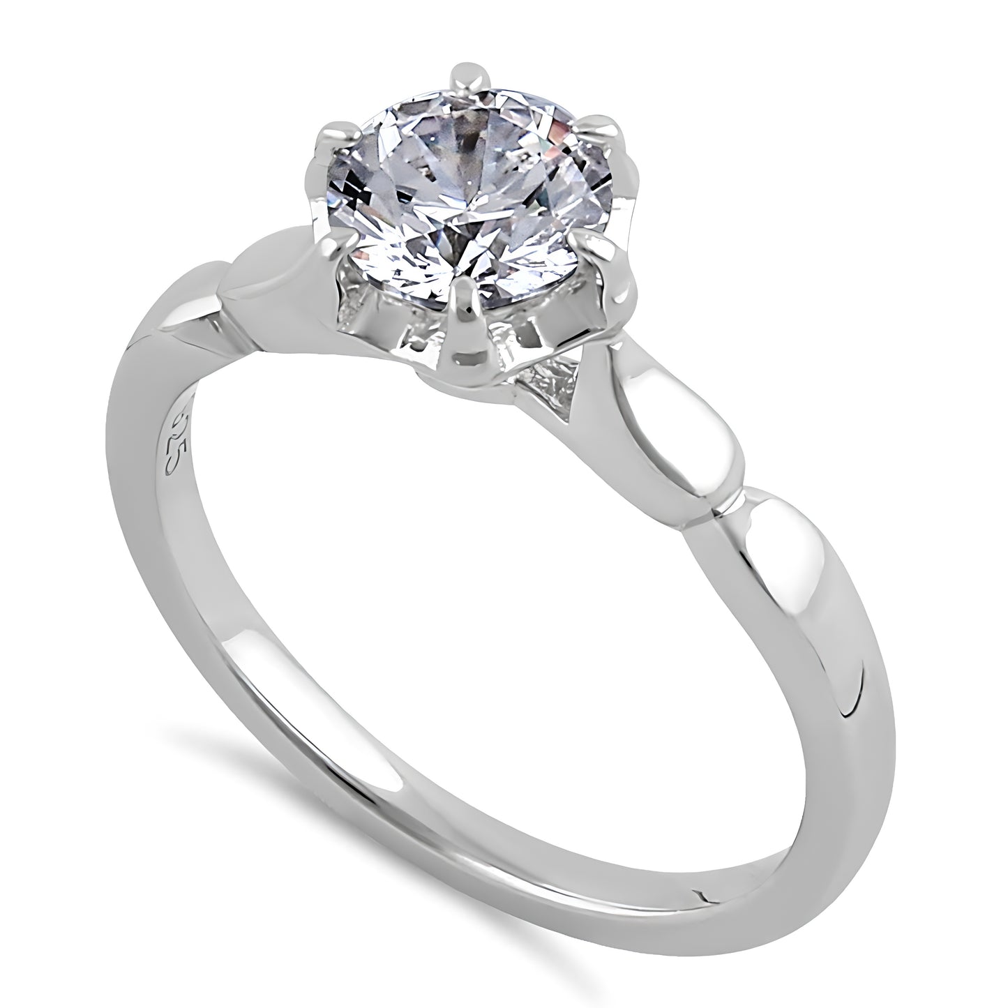 Sterling Silver 6.5mm Clear CZ Vintage Crown Setting Ring for Women, Cubic Zirconia, Promise Ring Gift