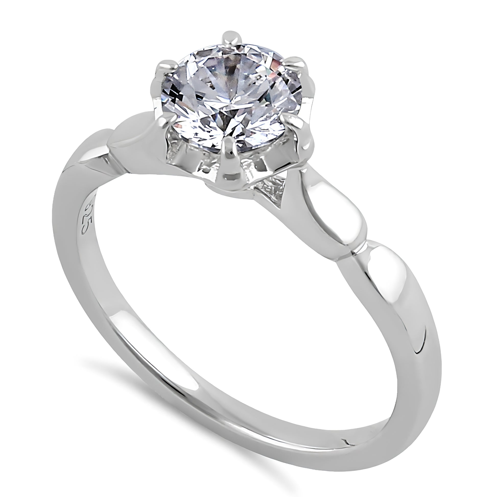 Sterling Silver 6.5mm Clear CZ Vintage Crown Setting Ring for Women, Cubic Zirconia, Promise Ring Gift
