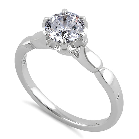 Sterling Silver 6.5mm Clear CZ Vintage Crown Setting Ring for Women, Cubic Zirconia, Promise Ring Gift