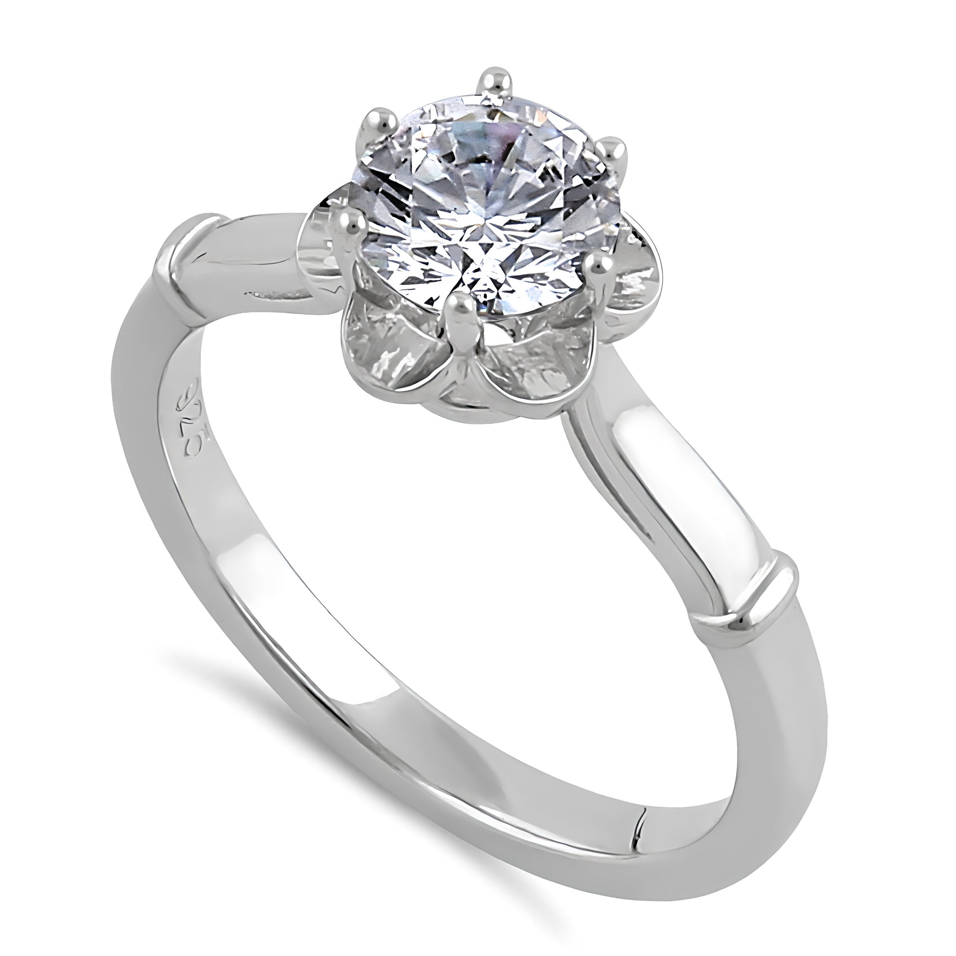 Sterling Silver 6.5mm Clear CZ Flower Setting Ring for Women, Cubic Zirconia, Promise Ring Gift