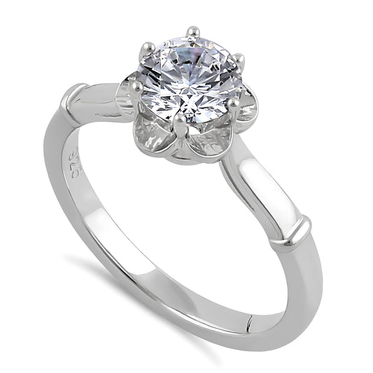 Sterling Silver 6.5mm Clear CZ Flower Setting Ring for Women, Cubic Zirconia, Promise Ring Gift