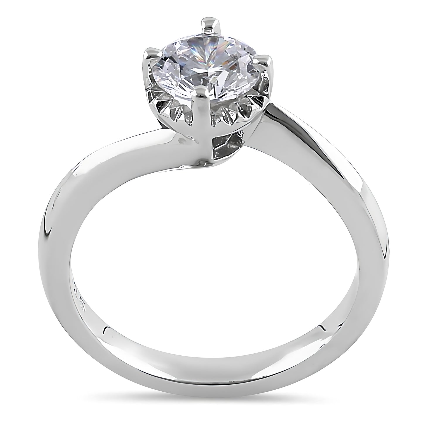 Sterling Silver Single Stone Curve Round Cut Clear CZ Engagement Ring for Women, Round Cubic Zirconia, Promise Ring Gift view 3