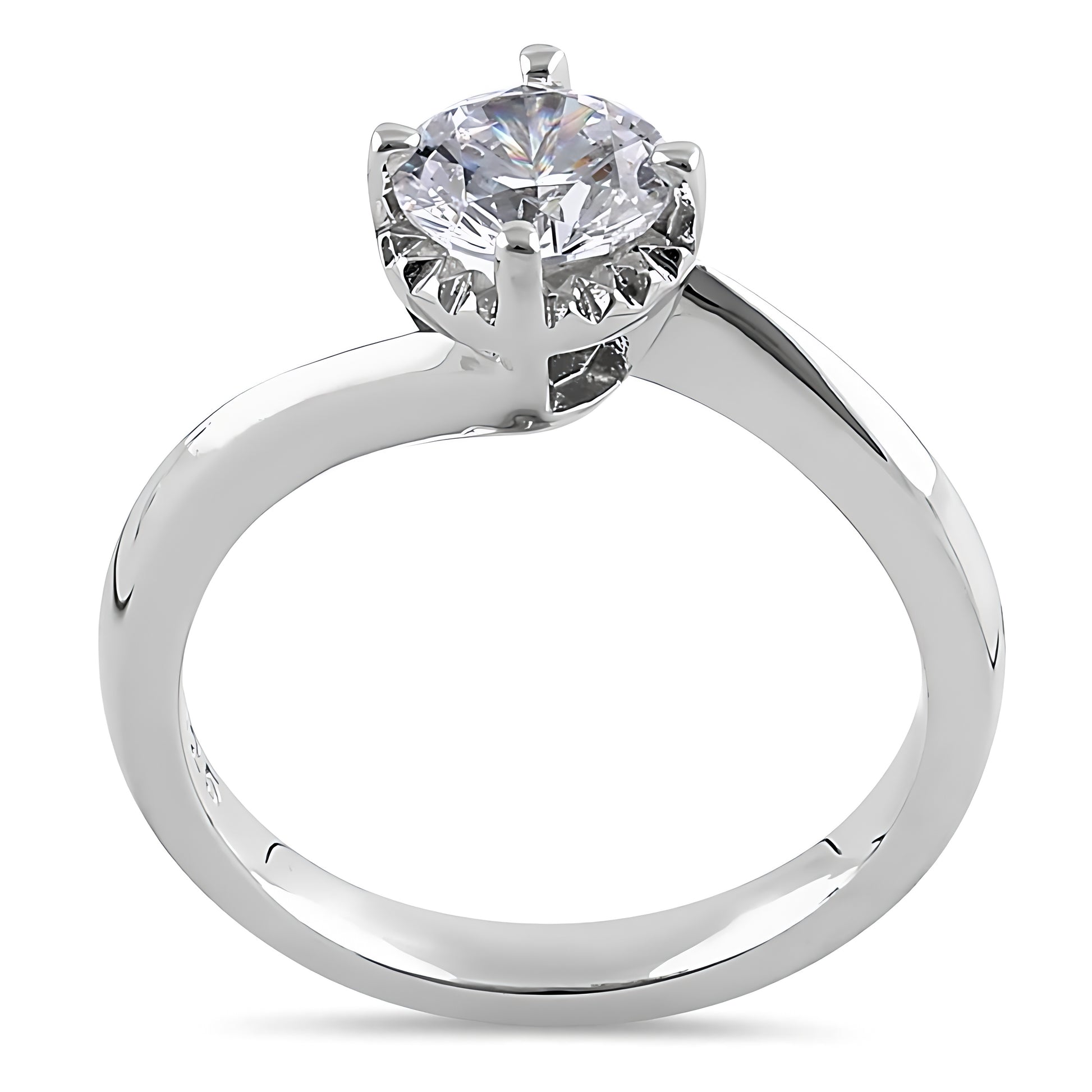 Sterling Silver Single Stone Curve Round Cut Clear CZ Engagement Ring for Women, Round Cubic Zirconia, Promise Ring Gift view 3